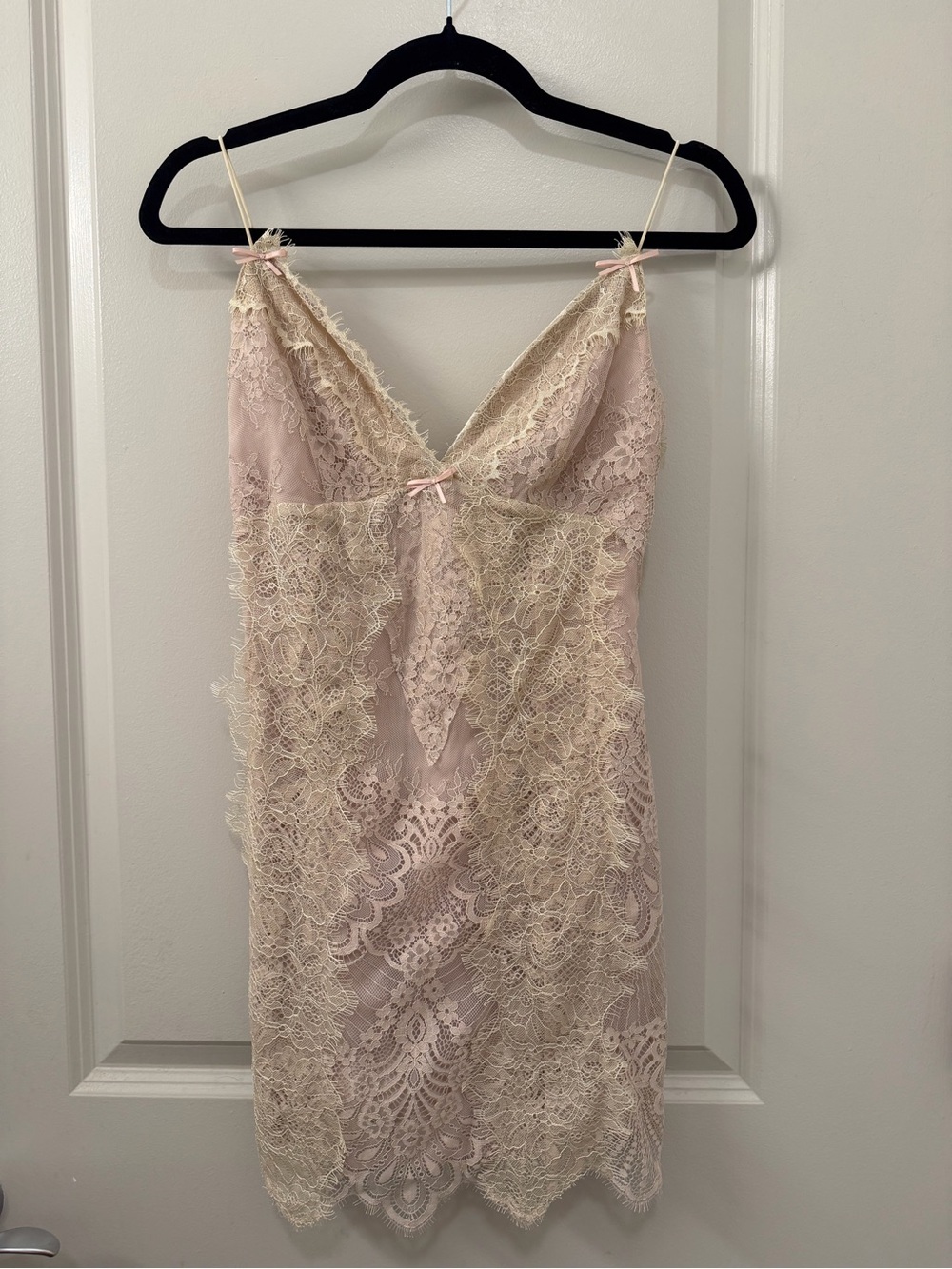 NWT NBD Blush Pink Lace Slip Mini Dress with Cream Lace Overlay Size XS